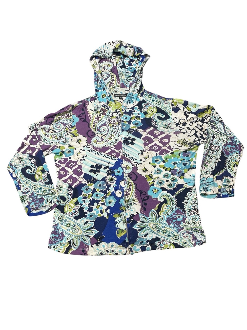 NU INFLUENCE Vintage Y2K Hoodie Jacket M Paisley Floral Patchwork Full Zip Retro